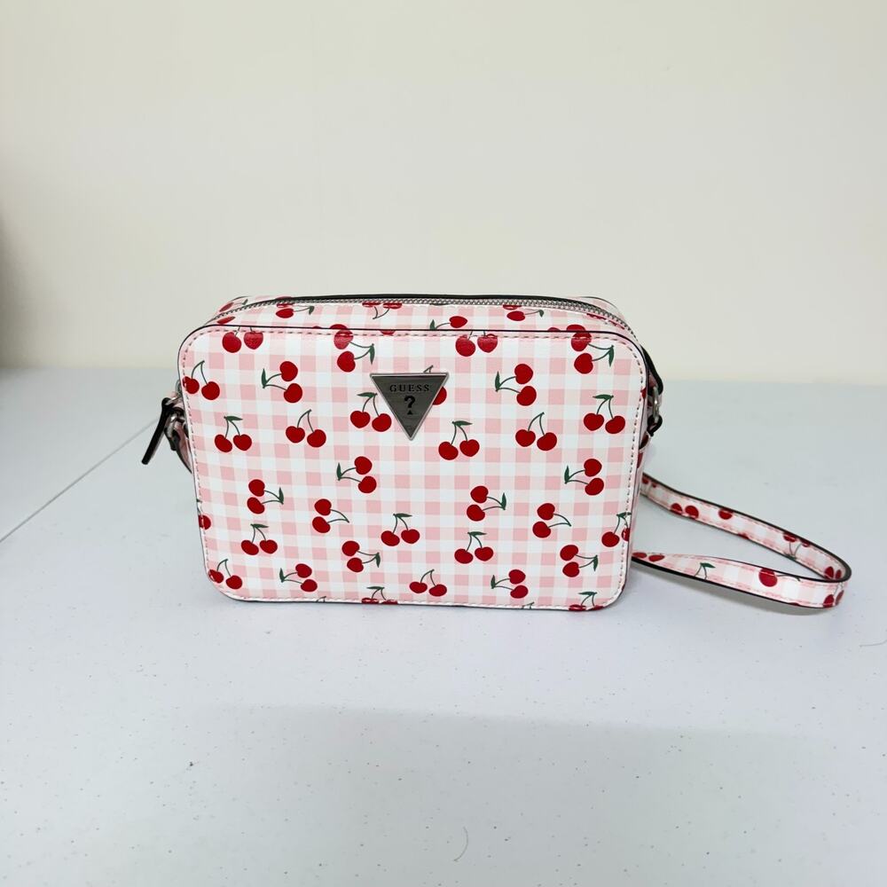 GUESS Simone Cherry Gingham Crossbody Bag Blush Multi NWT PR170614